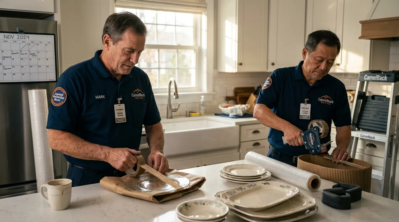 Professional crew packing kitchen dishware in Savannah, GA